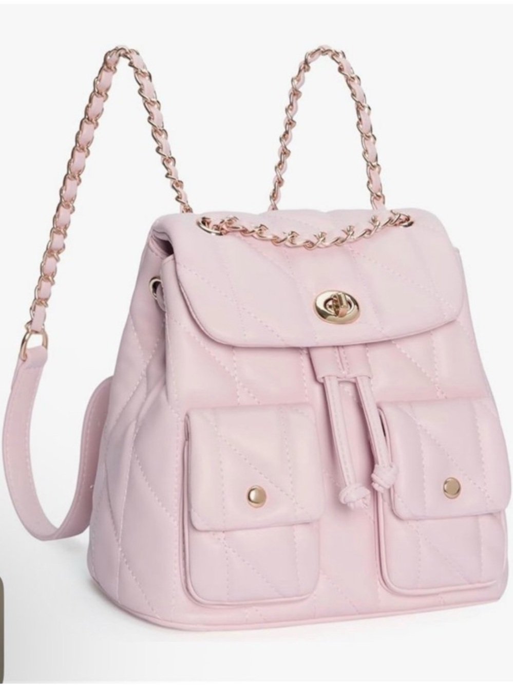 Quilted Pink Chain-Strap Backpack Purse